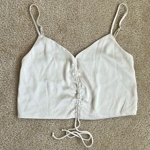Aritzia Wilfred Cream White Satin Crop Tank Top Adjustable Front Scrunch Tie XS